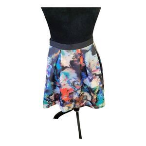 Wyldr Skirt Watercolor Printed Mini Skater Skirt With Black Waist Band Size S